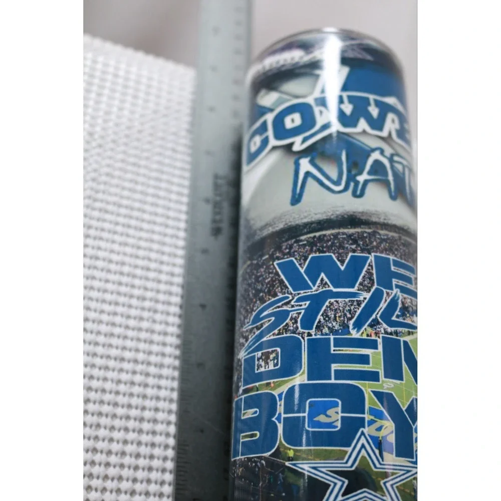 Dallas Cowboys Nation Football Tall Skinny Tumbler Cup w Lid 8 inch BPA Free